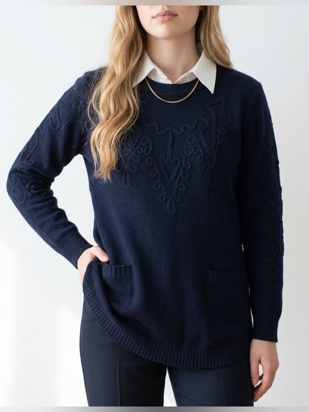 Embroidered Coquette Preppy Grandmacore dark academia Collar Mock Layer Sweater